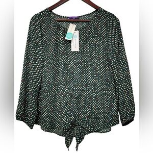 NWT WEST KE! Green Casiya Tie Front Blouse